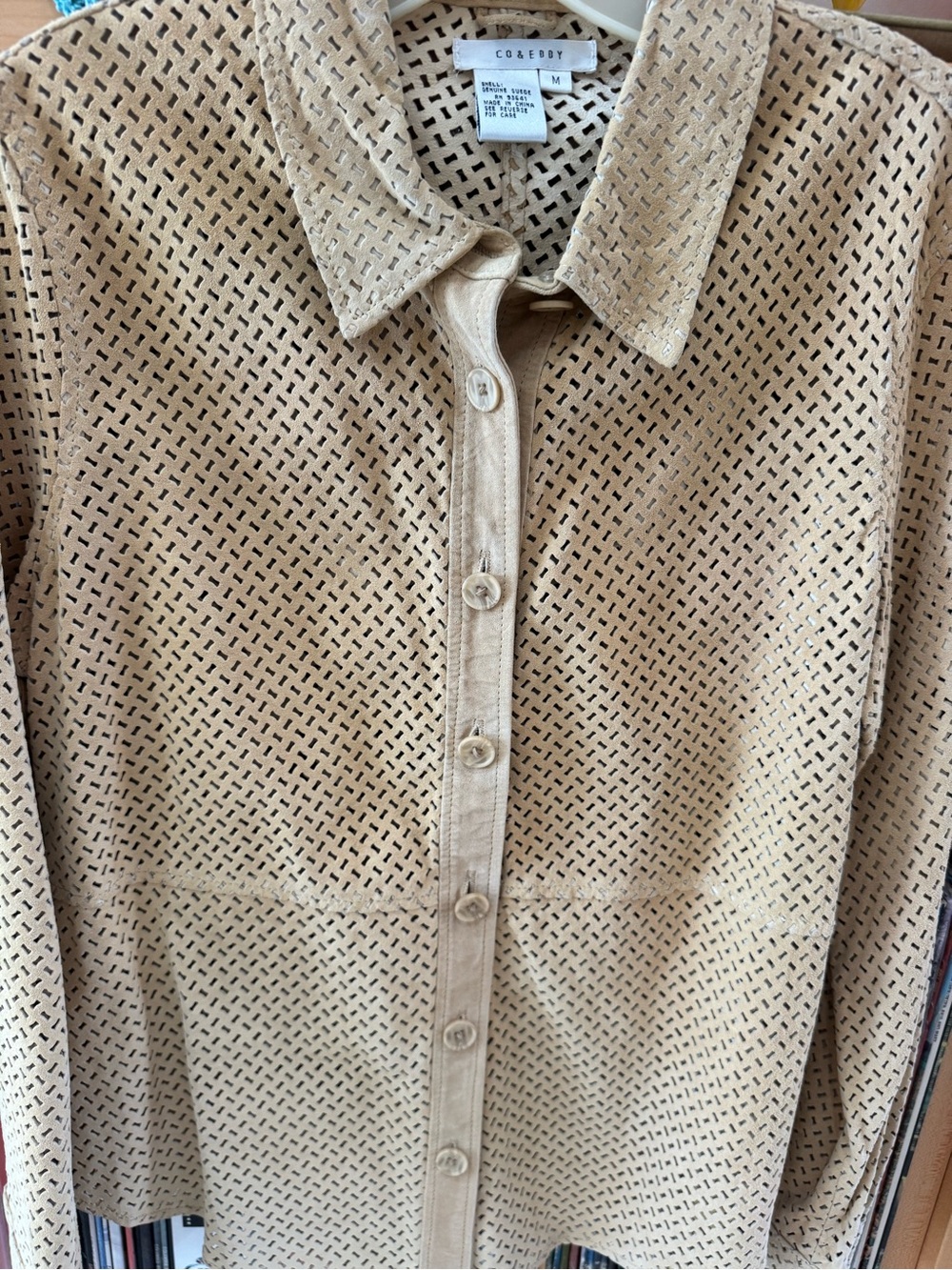 Price Drop: Co&Eddy Chamois/Camel Suede Button-Down Laser-Cut Shirt/Jacket, M View 3
